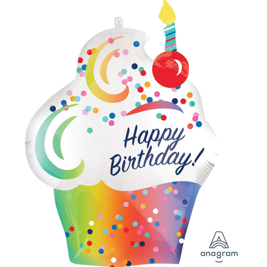 SuperShape Rainbow Ombre Cupcake Happy Birthday  P35