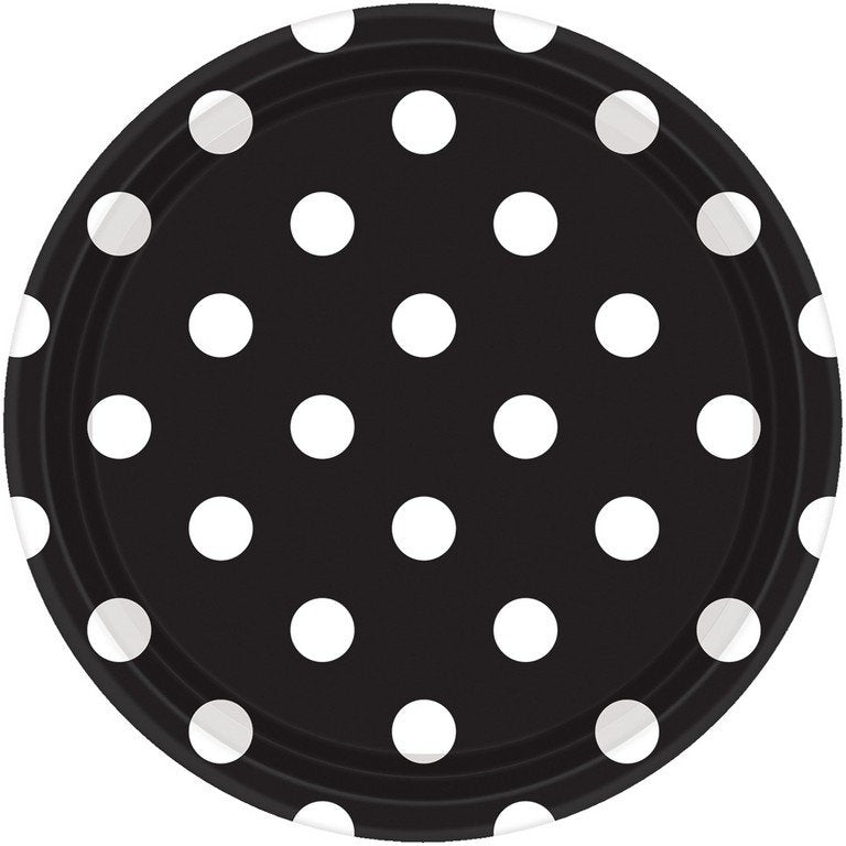 Dots 23cm Round Paper Plates Jet Black