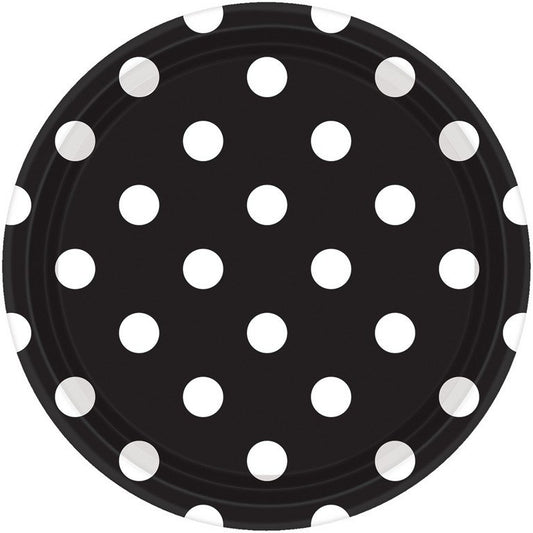 Dots 23cm Round Paper Plates Jet Black