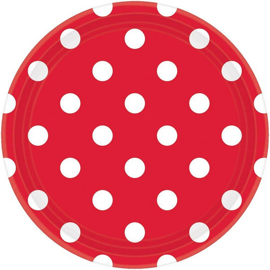 Dots 23cm Round Paper Plates Apple Red
