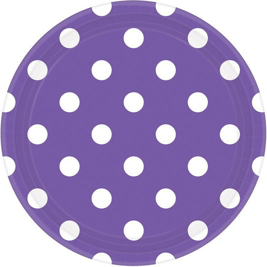 Dots 23cm Round Paper Plates New Purple