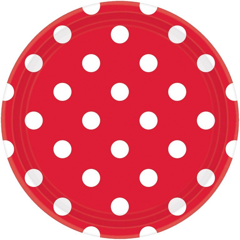 Dots 17cm Round Paper Plates Apple  Red