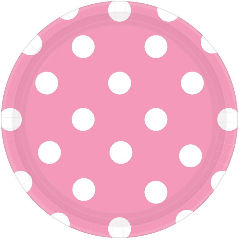 Dots 17cm Round Paper Plates New Pink