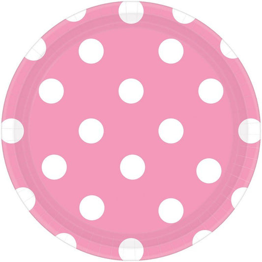 Dots 23cm Round Paper Plates New Pink