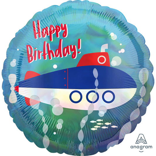 45cm Standard Holographic Iridescent Submarine Happy Birthday S55