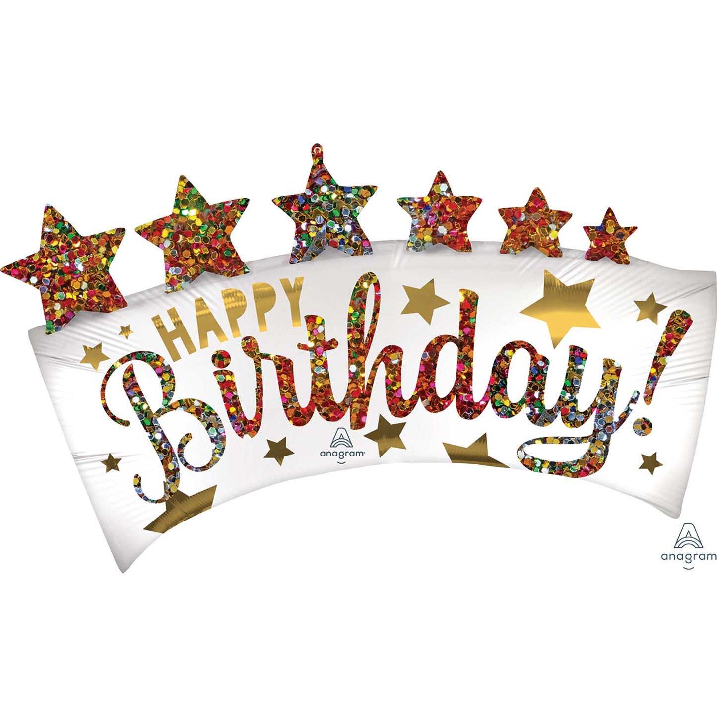 SuperShape XL Satin Happy Birthday Glitter Banner & Stars P35