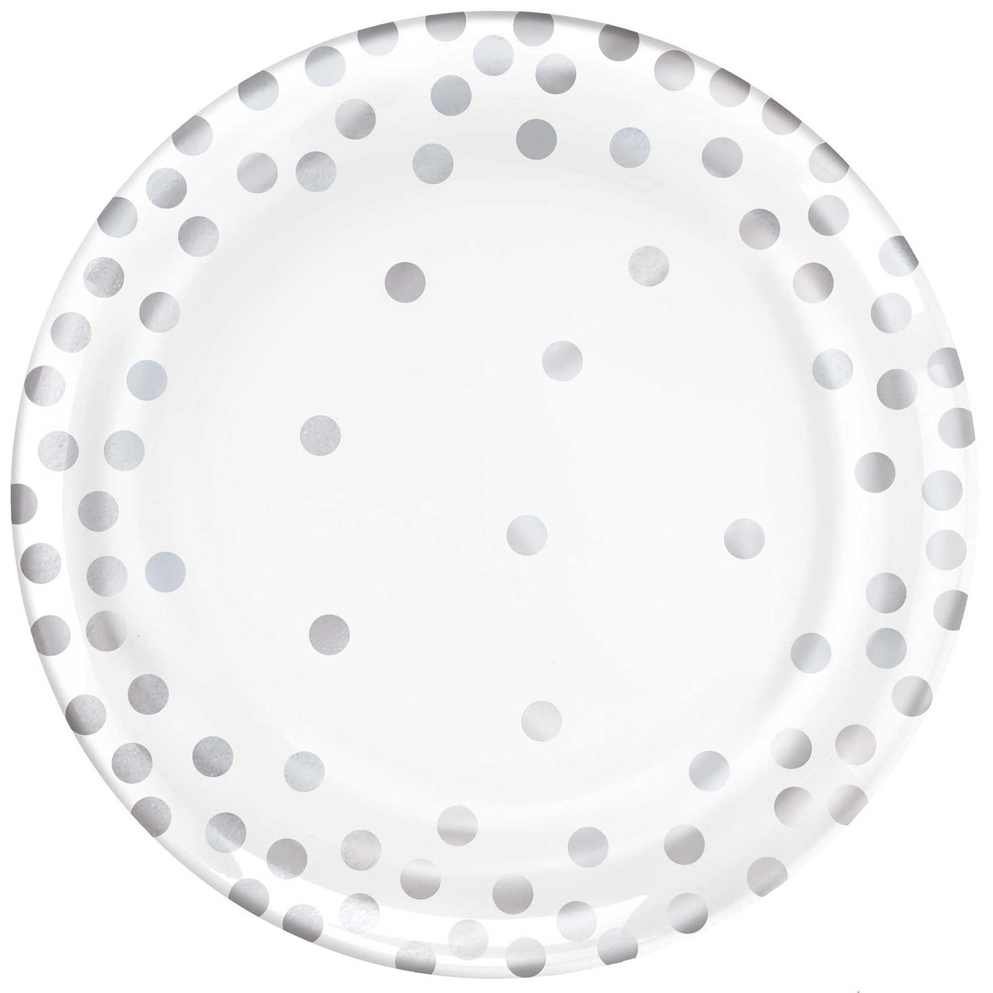 Confetti Silver Dots 15cm Round Plastic Plates Hot Stamped
