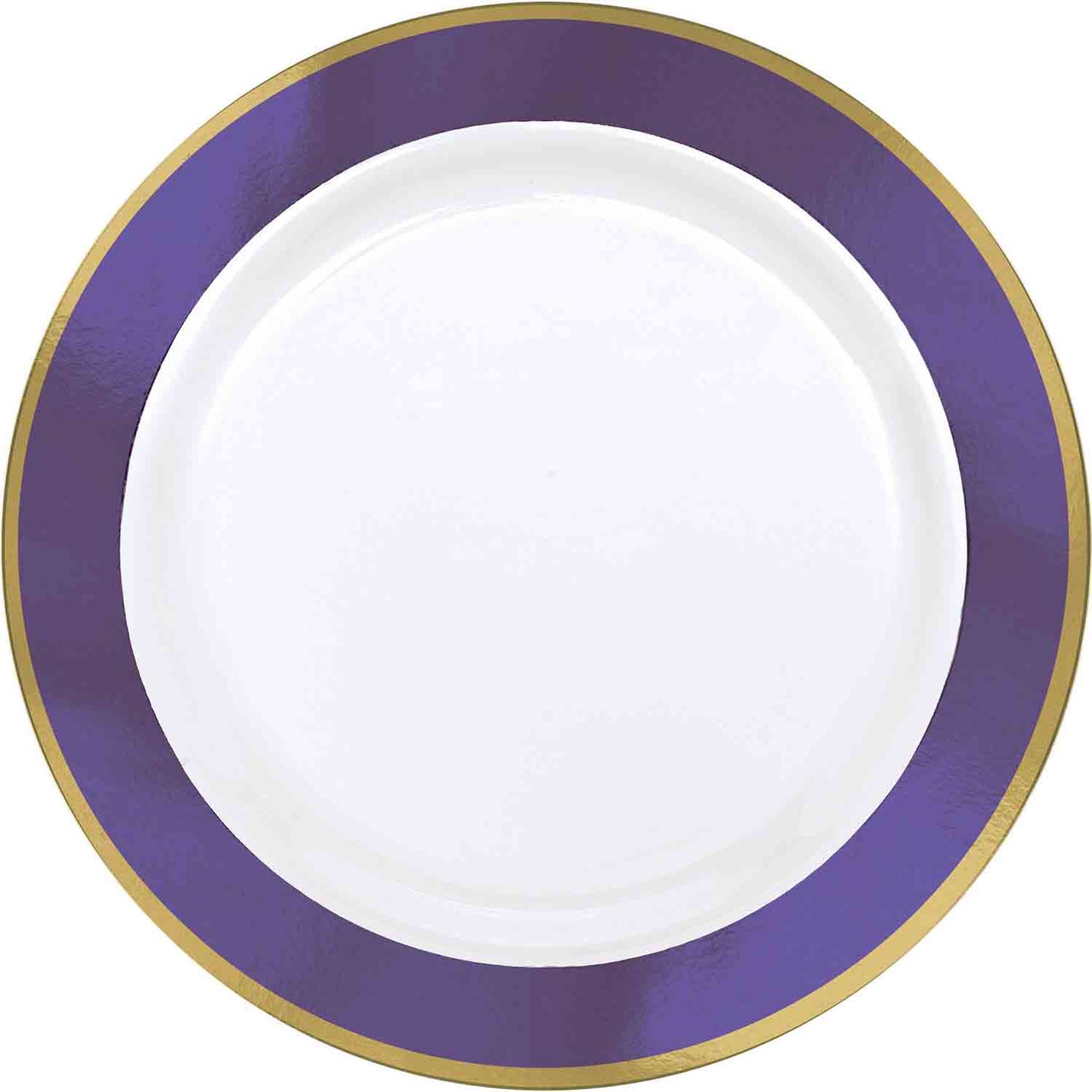 Premium Plastic Plates 25cm White with New Purple Border