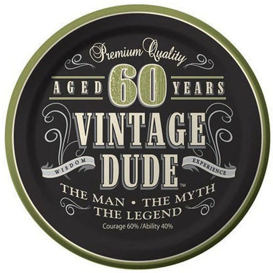 Vintage Dude 60th Birthday Lunch Plates Paper 18cm