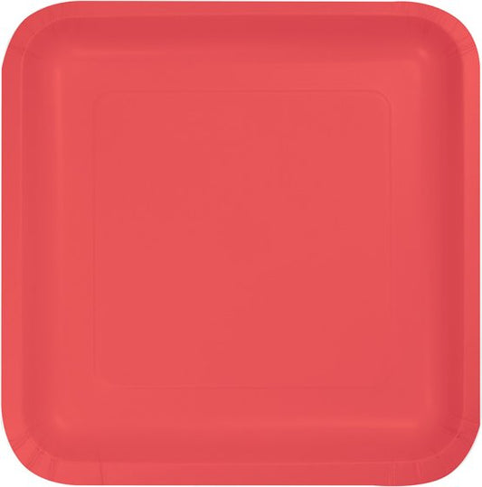 Coral Square Lunch Plates Paper 18cm