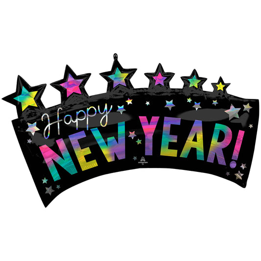 SuperShape Holographic Iridescent Happy New Year Star Banner P40