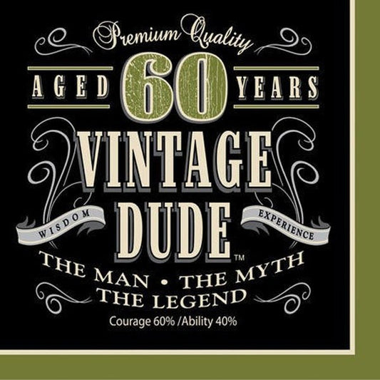 Vintage Dude 60th Birthday Lunch Napkins