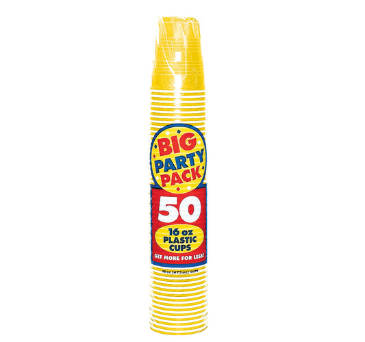 Big Party Pack 473ml Plastic Cups Yellow Sunshine