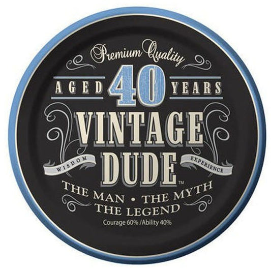 Vintage Dude 40th Birthday Lunch Plates Paper 18cm