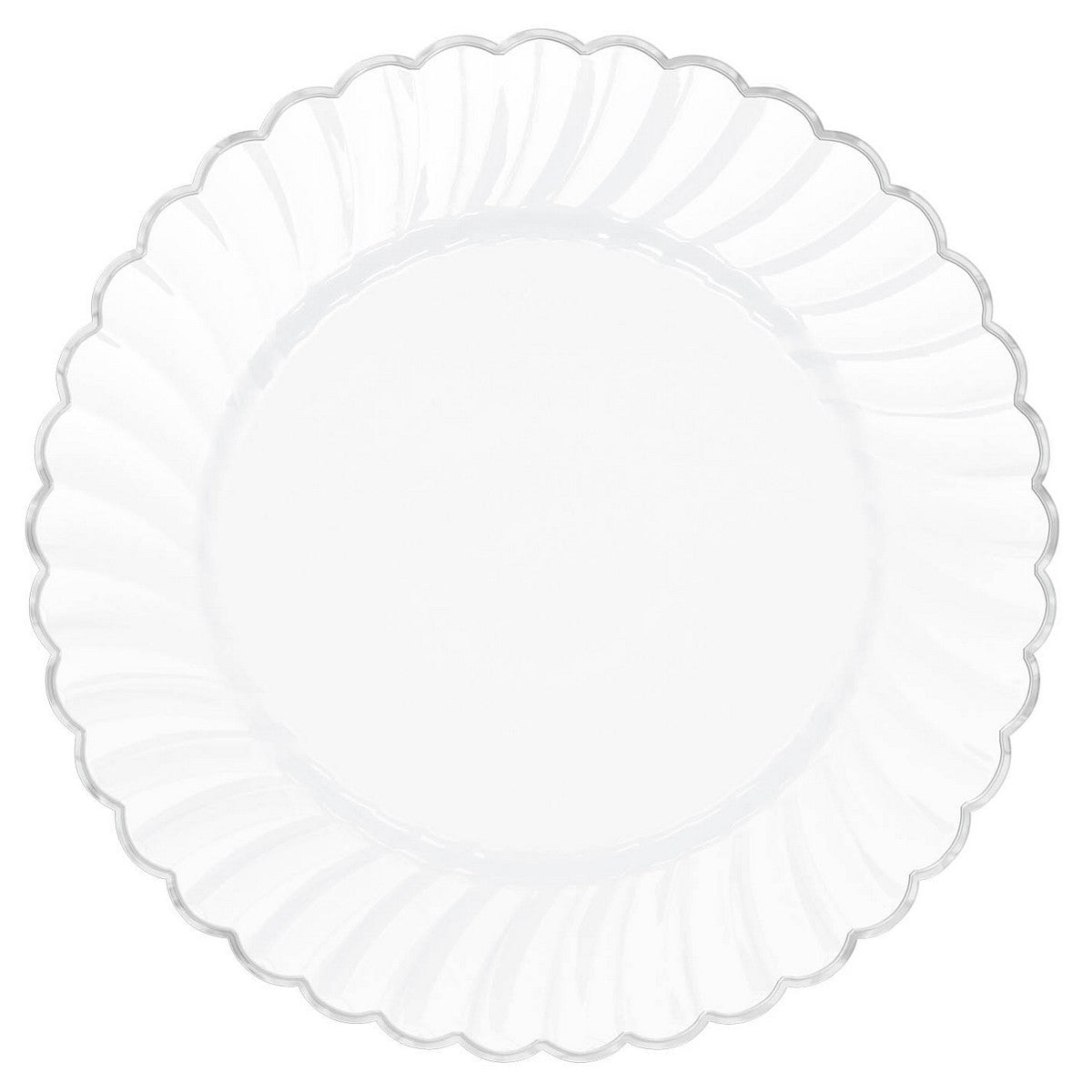 Premium White w/Silver Trim, Scalloped w/Metal Trim 18cm Round Plate