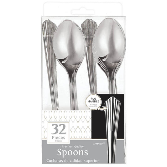 Premium Silver Fan Handled 32CT Spoons