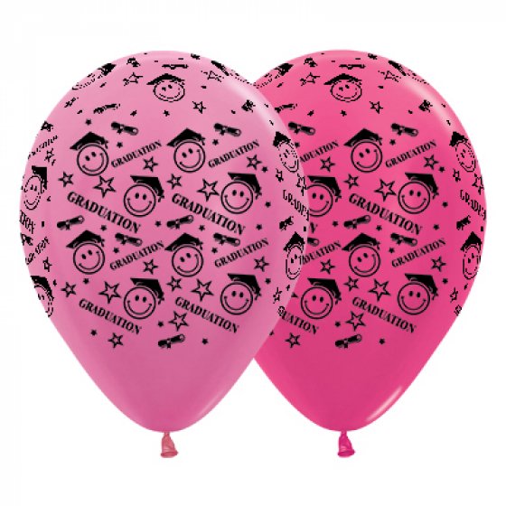 Sempertex 30cm Graduation Smiley Faces Satin Pearl & Metallic Fuchsia Latex Balloons, 25PK