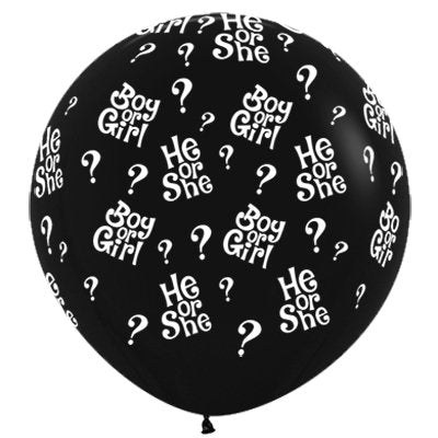 Sempertex 90cm He or She Question Marks Fashion Black Latex Balloons, 1PK