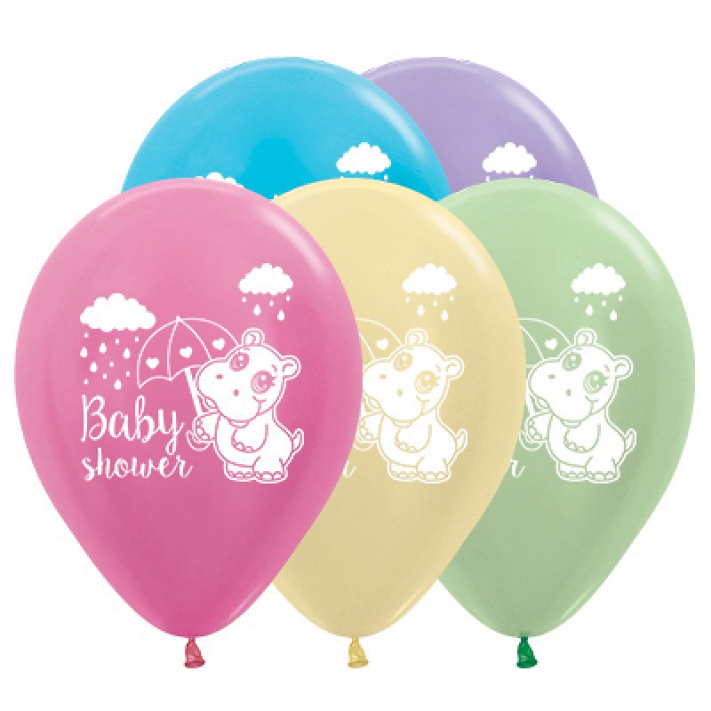 Sempertex 30cm Baby Shower Hippo Satin Pearl Assorted Latex Balloons, 25PK