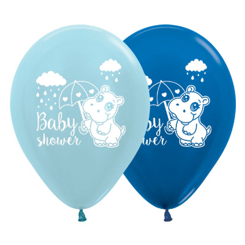 Sempertex 30cm Baby Shower Hippo Satin Pearl Blue & Metallic Blue Latex Balloons, 25PK