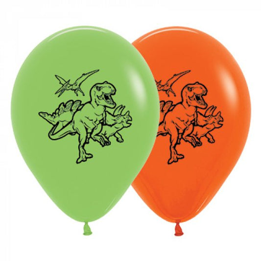 Sempertex 30cm Dinosaurs Fashion Lime Green & Orange Latex Balloons, 25PK