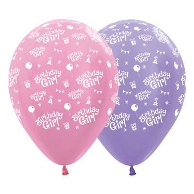 Sempertex 30cm Birthday Girl Satin Pearl Pink & Lilac Latex Balloons, 25PK