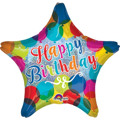 45cm Standard Holographic Star Happy Birthday Sparkle Balloons S55