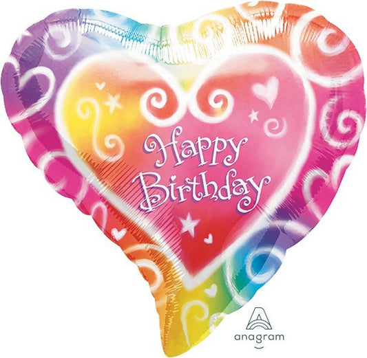 45cm Standard XL Watercolor Happy Birthday Heart S40