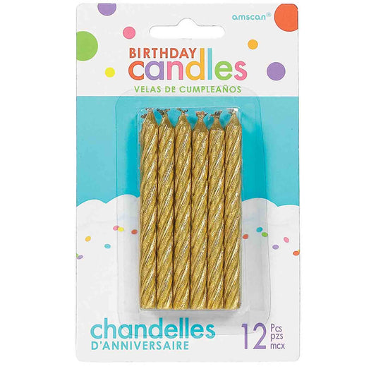 Birthday Candles Large Spiral Glitter Gold