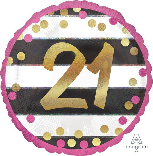 45cm Standard Holographic Pink & Gold Milestone 21 S55