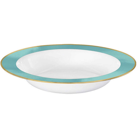 Premium Plastic Bowls 354ml White with Robin's Egg Blue Border