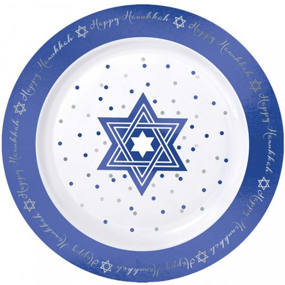 Hanukkah Premium Round Plastic Plates Foil Hot Stamped