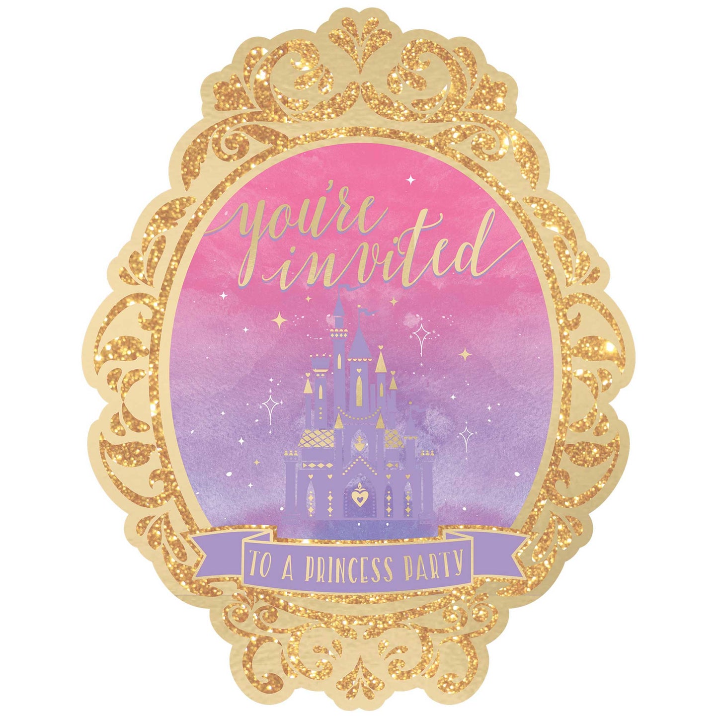Disney Princess Once Upon A Time Deluxe Glittered Invitations