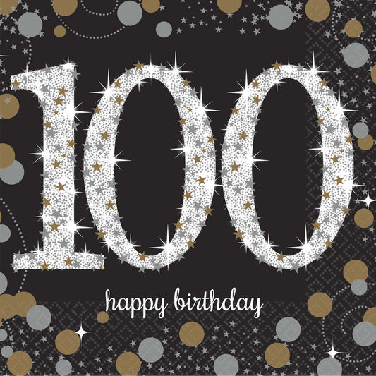 Sparkling Celebration Happy Birthday Beverage Napkins 100th