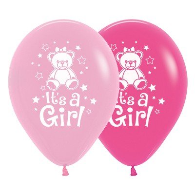 Sempertex 30cm It's A Girl Teddy Fashion Pink & Fuchsia Latex Balloons, 25PK