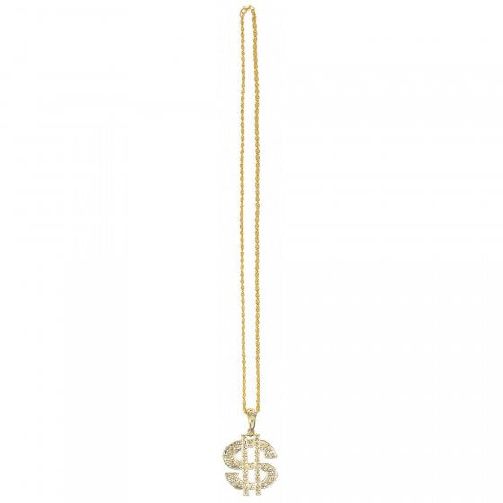 Casino Place Your Bets Gold Dollar Sign Plastic Necklace