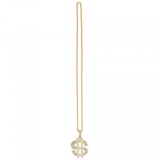 Casino Place Your Bets Gold Dollar Sign Plastic Necklace