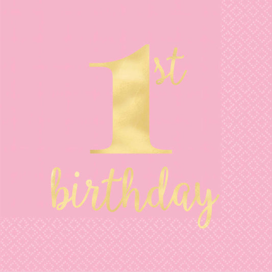 1st Birthday Pink Lunch Napkins Hot Stamped