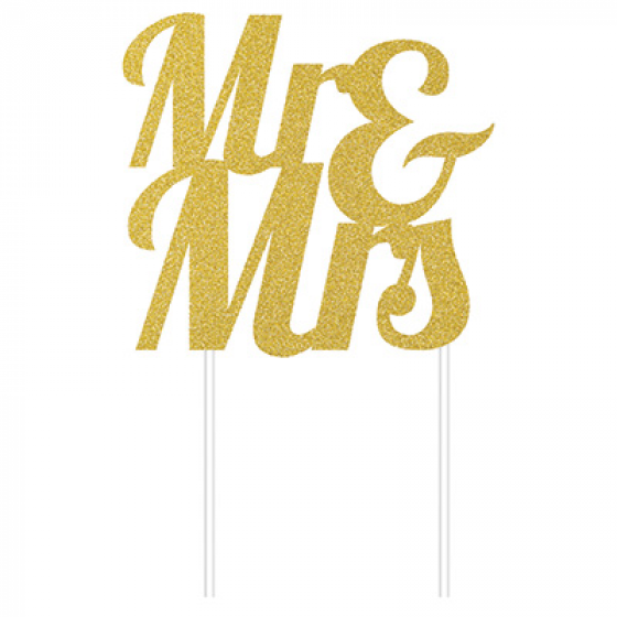 Cake Topper Mr & Mrs Gold Glittered
