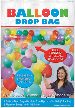 Balloon Release Drop Bag & 3m Ripcord - Holds Approx. 38 x 30cm Latex Balloons