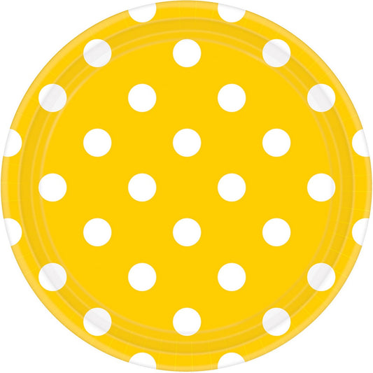 Dots 17cm Round Paper Plates Yellow Sunshine