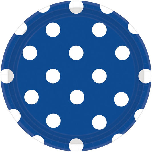 Dots 17cm Round Paper Plates Bright Royal Blue