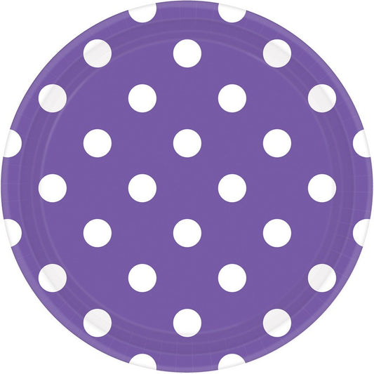 Dots 17cm Round Paper Plates New Purple