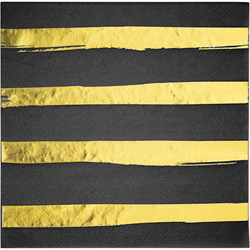 Touch of Colour Black Velvet & Gold Foil Striped Lunch Napkins