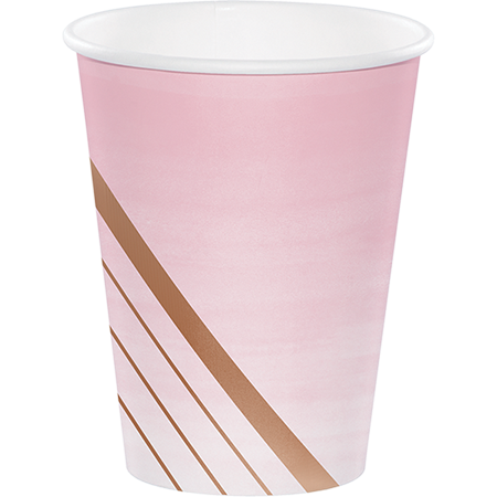 Rose All Day Cups Paper Stripes Rose Gold Foil 266ml