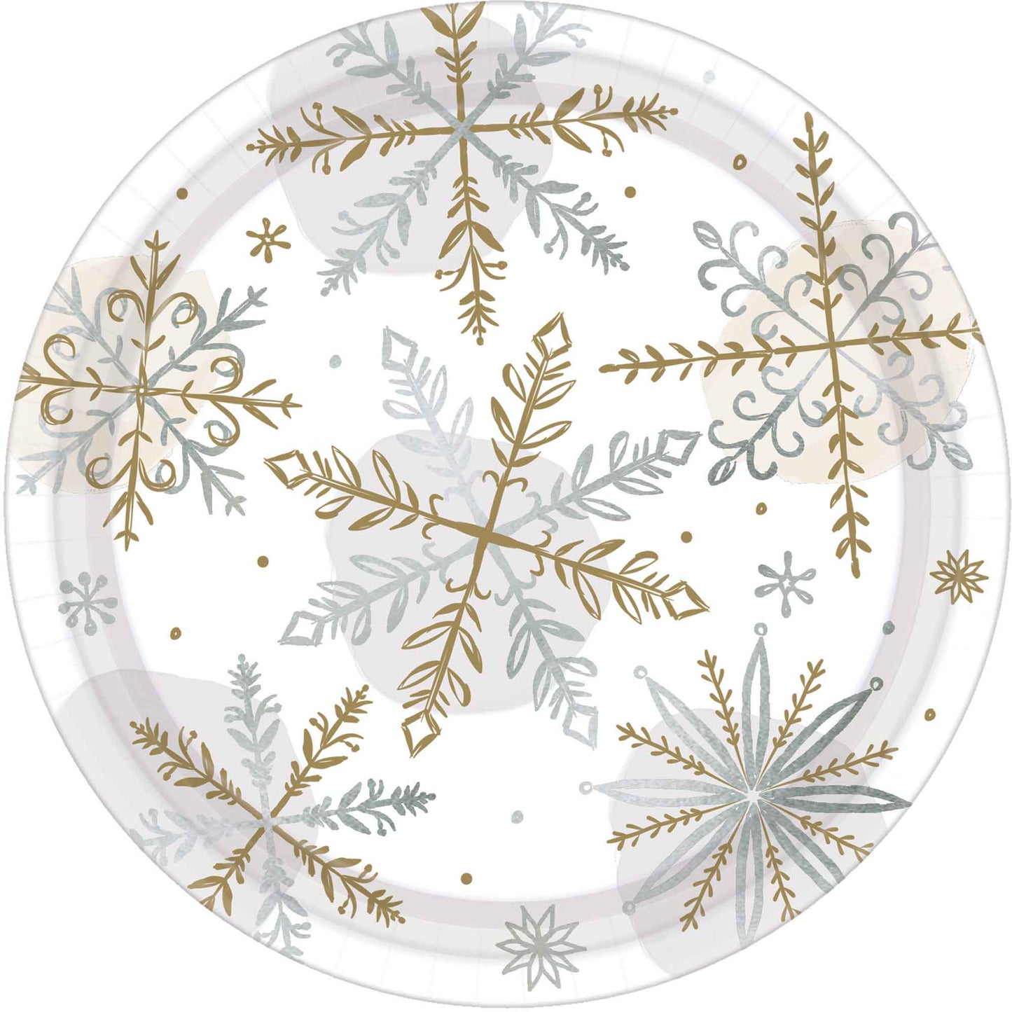 Shining Snowflakes 17cm Metallic Round Paper Plates