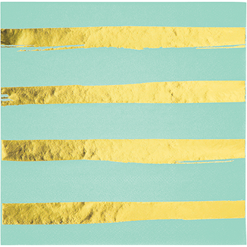 Touch of Colour Fresh Mint & Gold Foil Striped Lunch Napkins