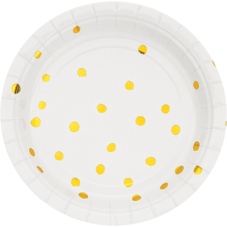 Touch of Colour White & Gold Foil Dots Lunch Plates Paper 18cm