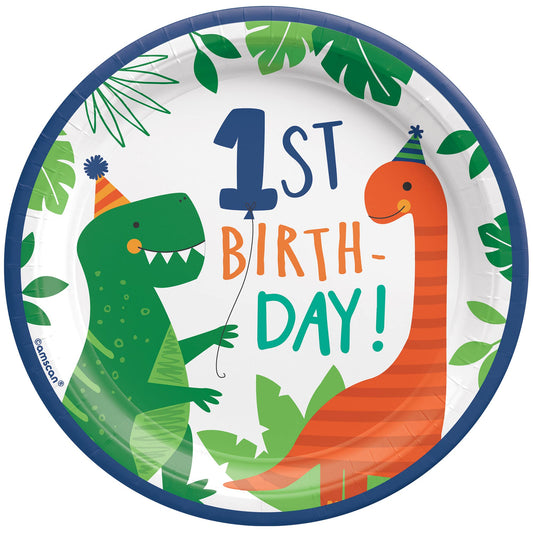 Dino-Mite Party Dinosaur 17cm 1st Birthday Round Paper Plates