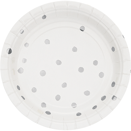 Touch of Colour White & Silver Foil Dots Lunch Plates Paper 18cm